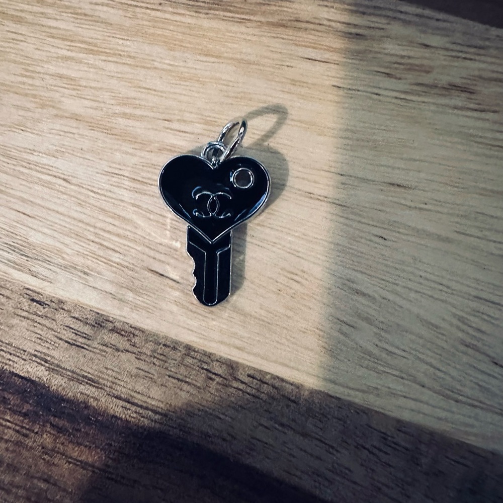 Chanel Black Heart Key Pendant